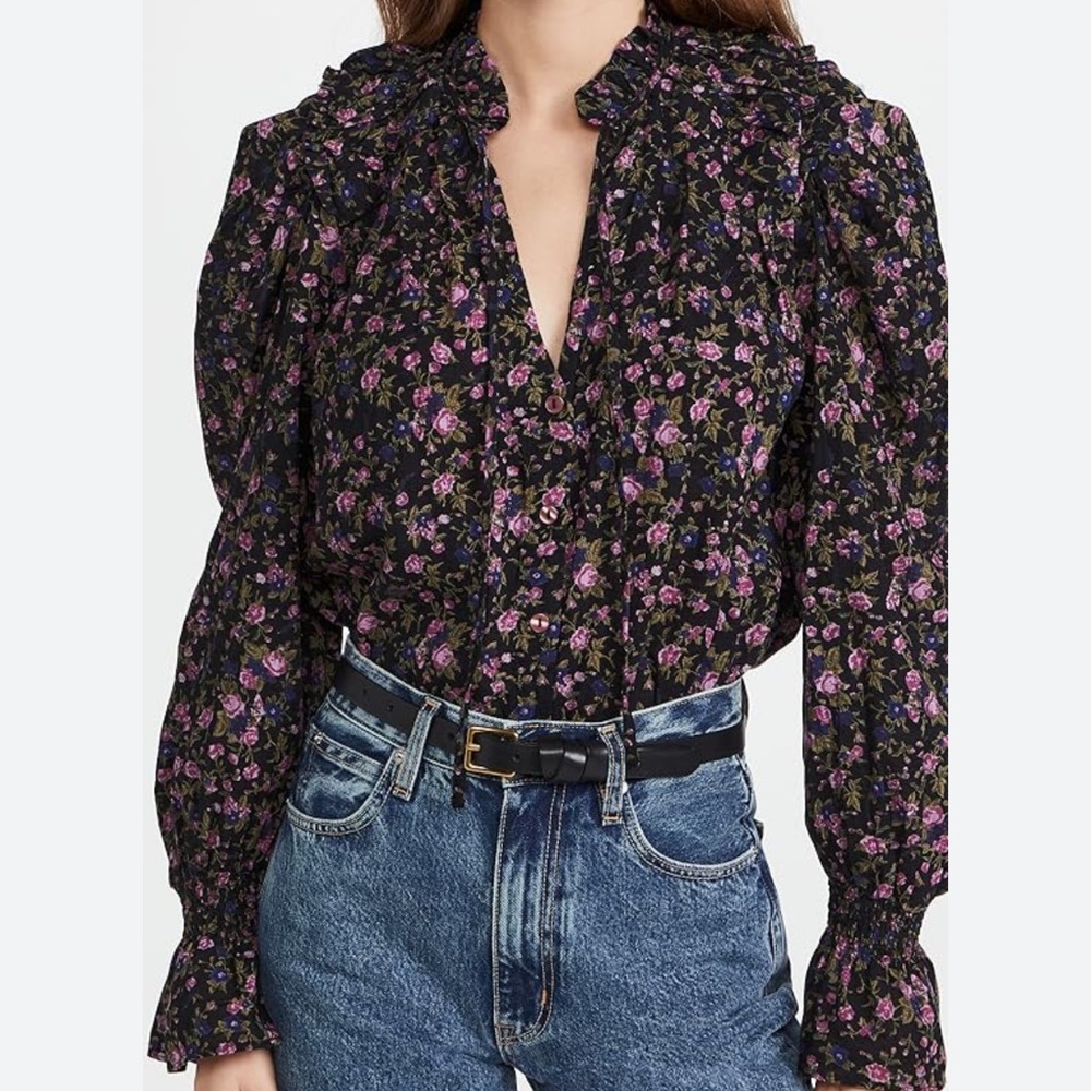 Free People Meant to Be Puff Sleeve Deep V Floral Boho Top Small